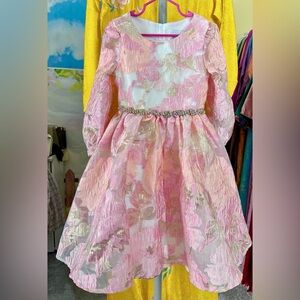 Rare Editions Pink and Gold Floral A-Line Party Dress